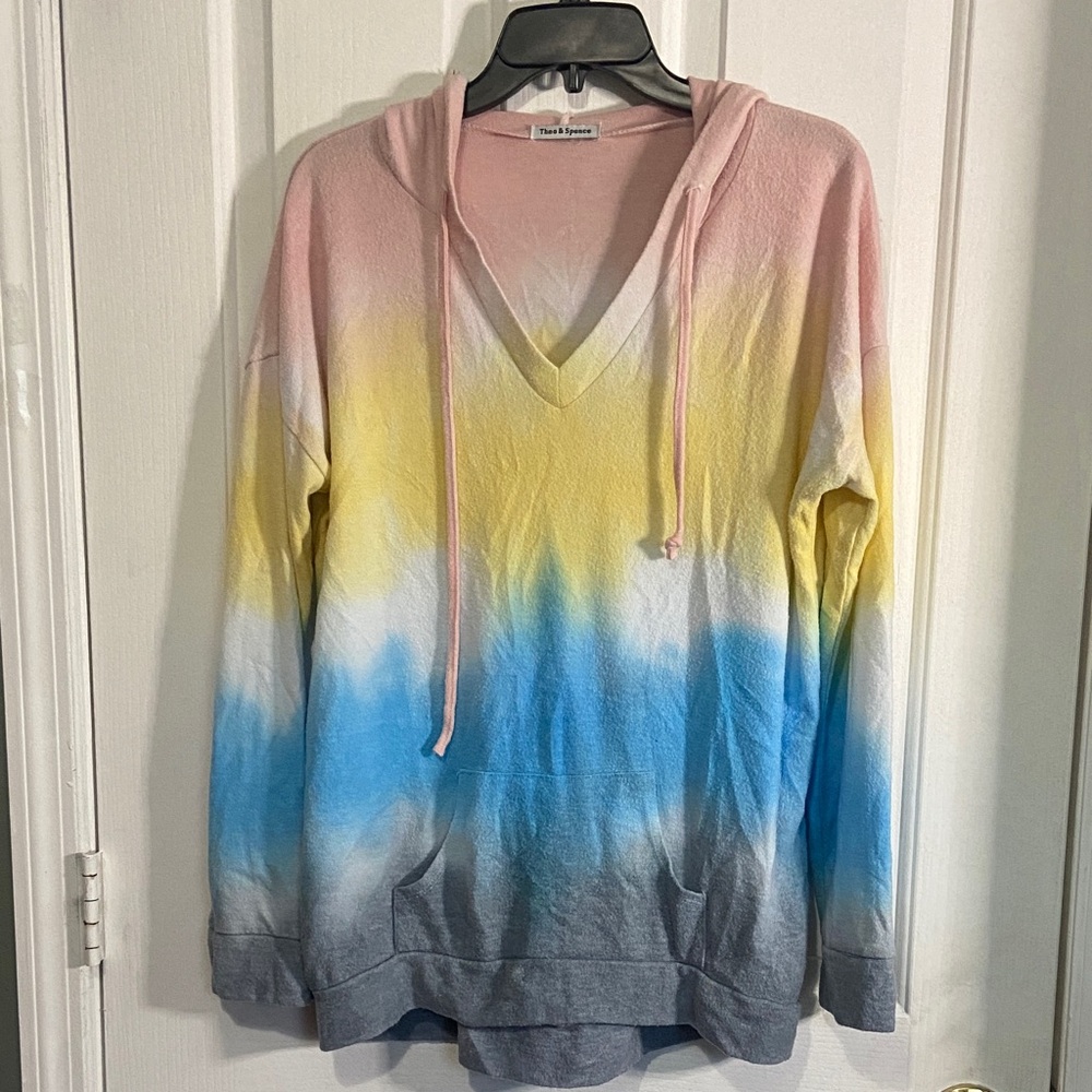 Pastel Tie-Dye V-Neck Hoodie Sweater